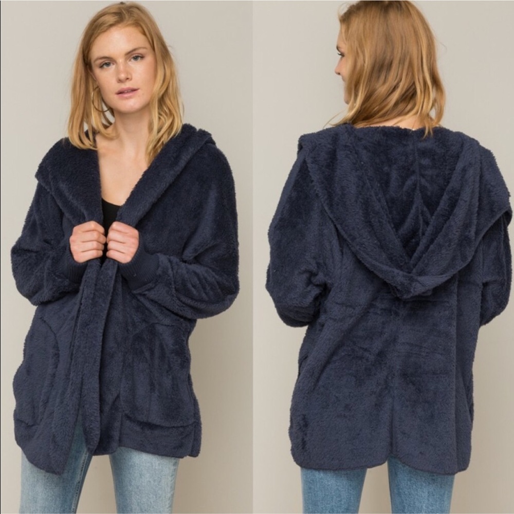 NEW‼️NAVY teddy bear Sherpa fleece- hoodie - Picture 3 of 4